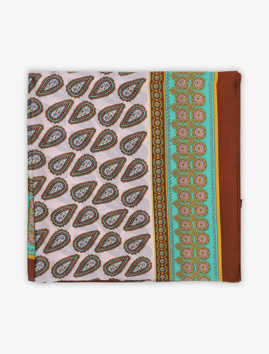 Foulard en soie mélangée imprimé cachemire - Marron - 2