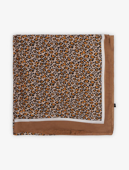 Foulard en soie mélangée imprimé léopard - Beige - 2