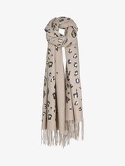 Echarpe à imprimé léopard lamé et franges - Beige - 3