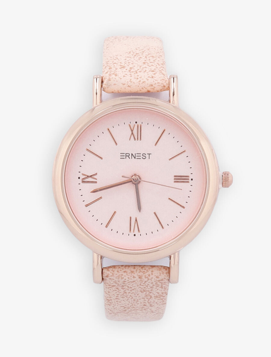 Montre ronde à bracelet patiné - Rose - 2
