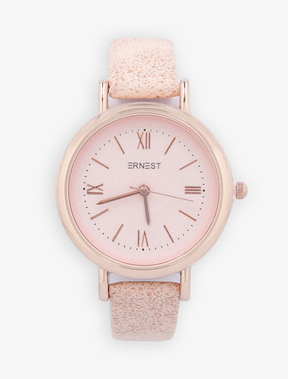 Montre ronde à bracelet patiné - Rose - 2