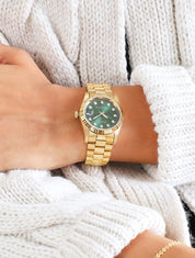 Montre en acier à strass - Vert/or - 1