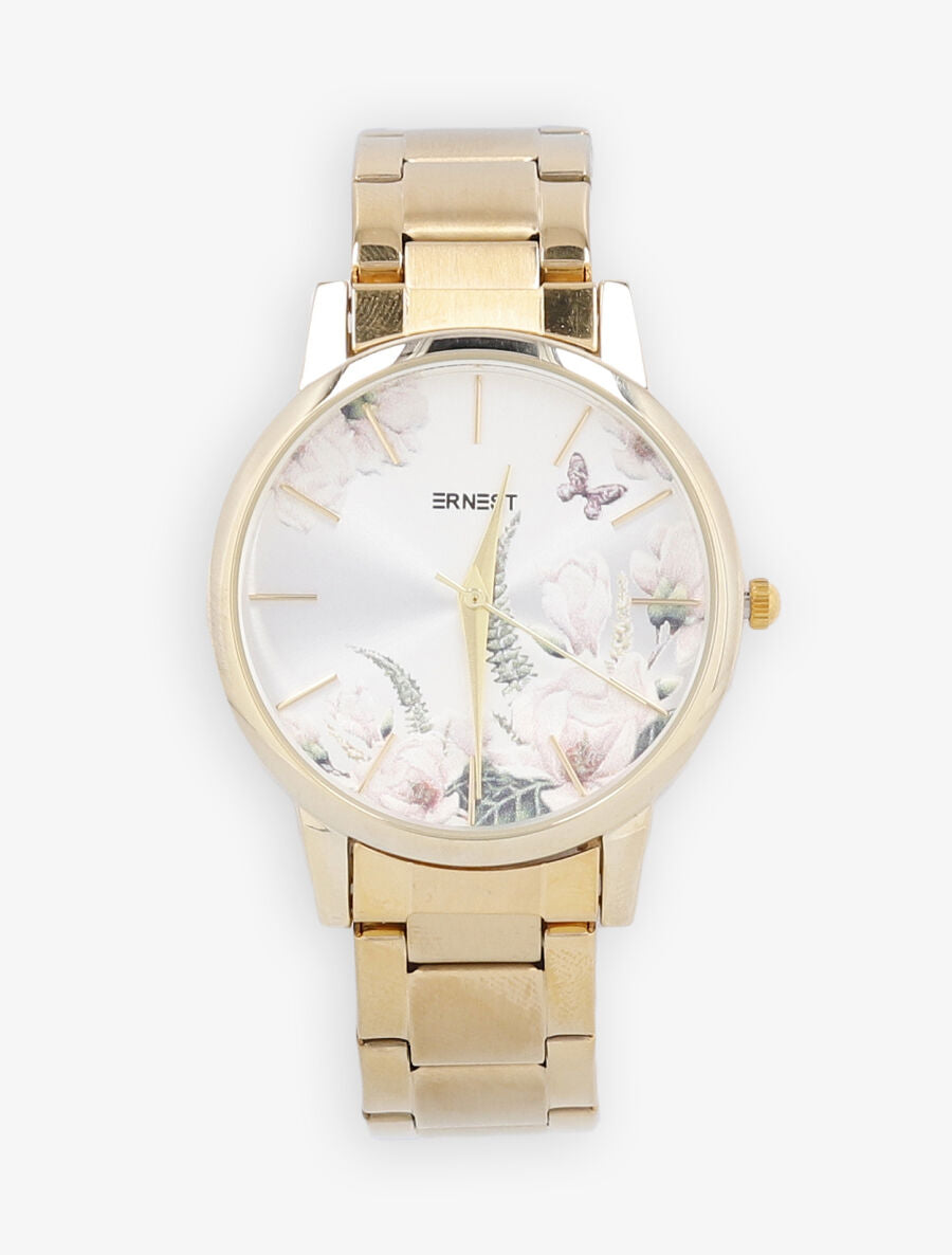 Montre métallique à motif floral - Or - 3