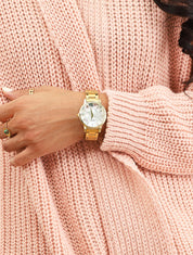 Montre métallique à motif floral - Or - 1