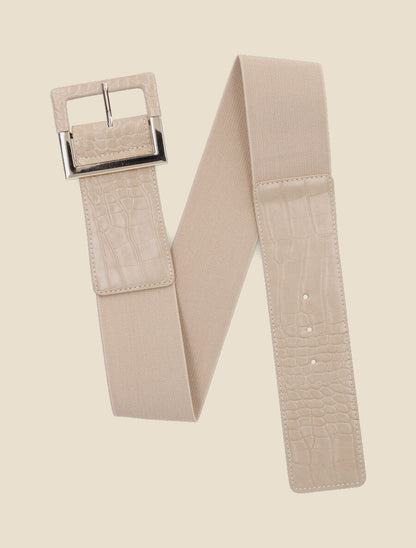 Ceinture croco à boucle carrée - Beige - 3
