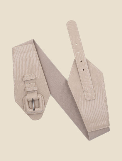 Ceinture effet python à boucle stylisée - Beige - 1