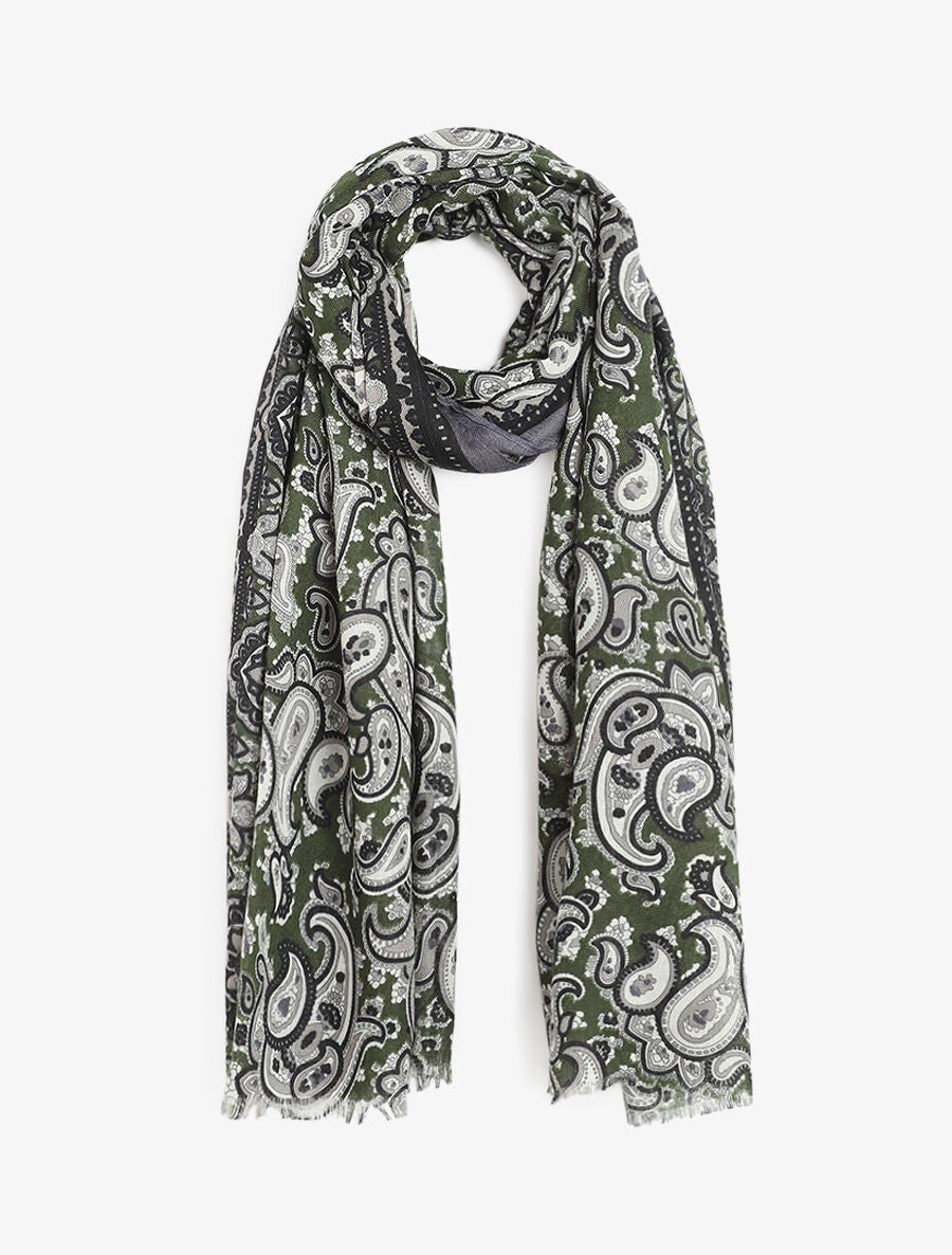 Foulard effiloché à imprimé cachemire - Kaki - 1