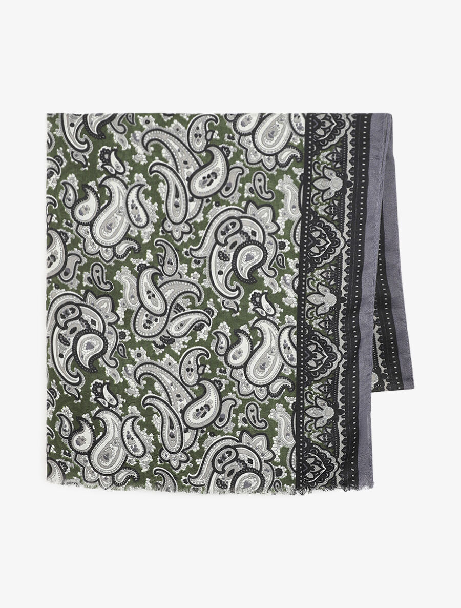 Foulard effiloché à imprimé cachemire - Kaki - 2