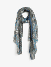 Foulard effiloché à imprimé cachemire - Bleu - 4