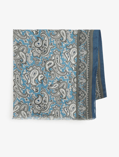 Foulard effiloché à imprimé cachemire - Bleu - 2