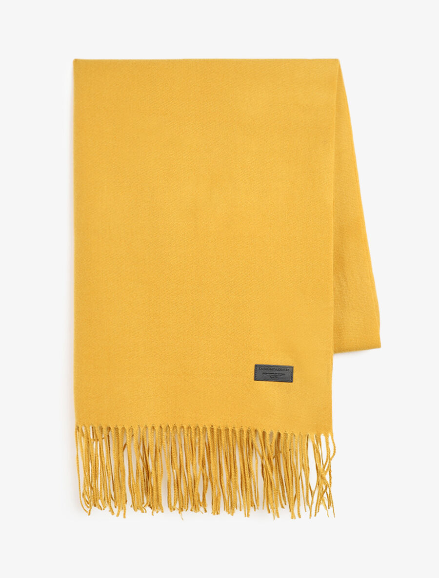 Echarpe en laine mélangée à bords frangés - Jaune moutarde - 2
