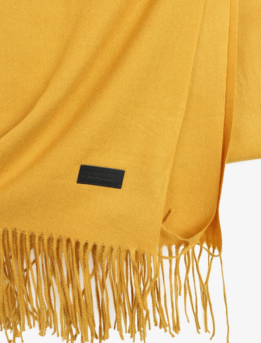 Echarpe en laine mélangée à bords frangés - Jaune moutarde - 3