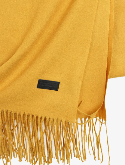 Echarpe en laine mélangée à bords frangés - Jaune moutarde - 3