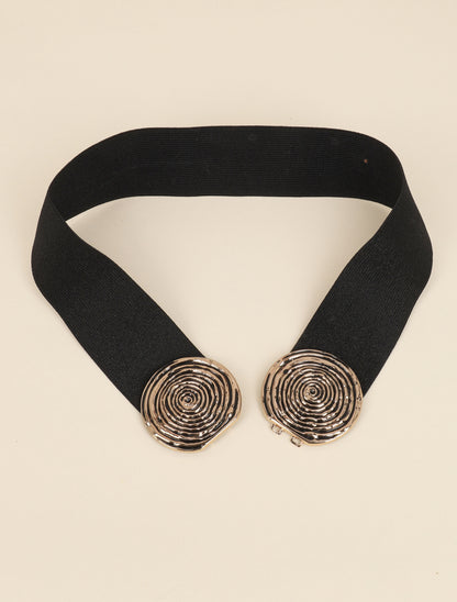 Ceinture irisée à boucles rondes texturées - Noir/dorée - 1