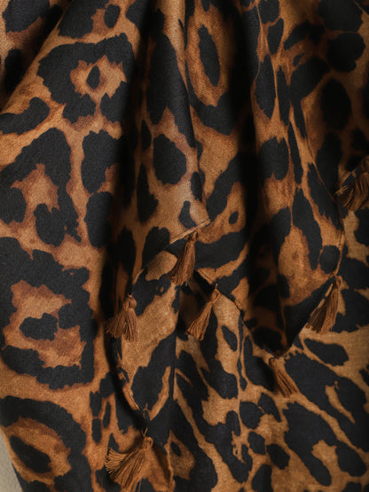 Foulard à imprimé léopard et pampilles - Noir - 3