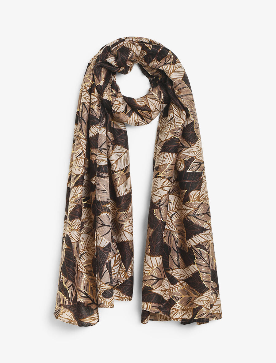 Foulard à imprimé feuilles automnales irisées - Noir - 4