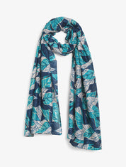 Foulard à imprimé feuilles automnales irisées - Marine - 4