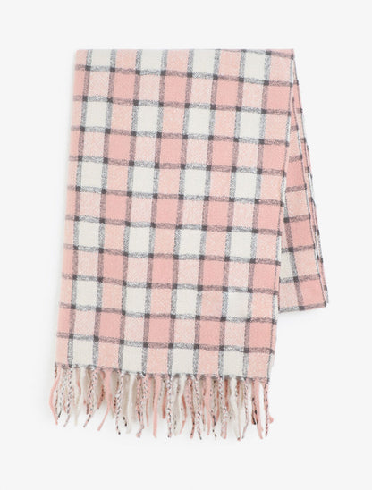 Echarpe à carreaux et franges - Rose - 2