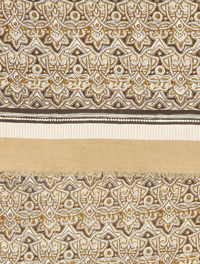 Foulard à imprimé oriental et détails irisés - Camel - 2