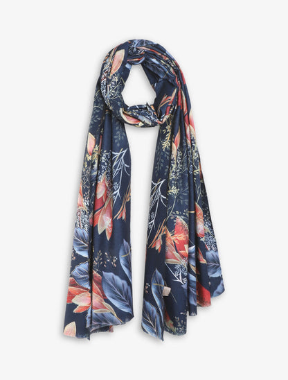 Foulard à imprimé feuilles irisées - Bleu marine - 1