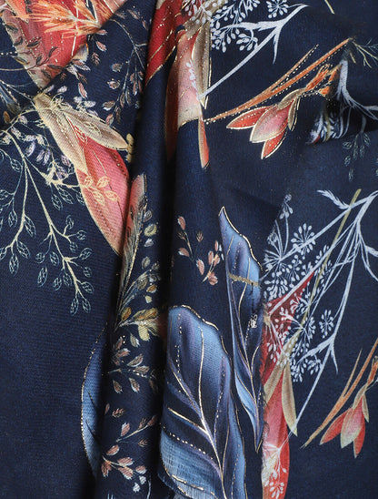 Foulard à imprimé feuilles irisées - Bleu marine - 3