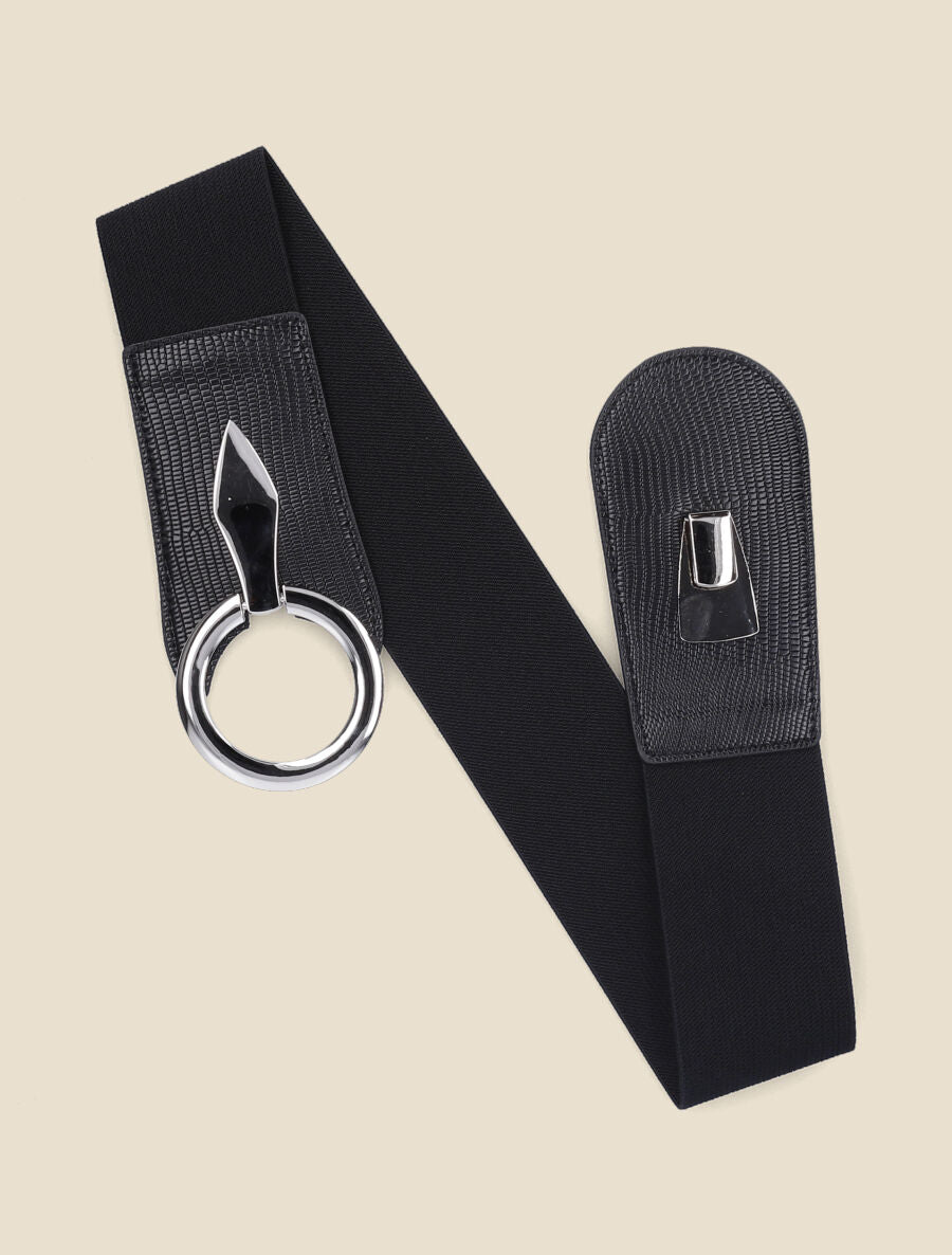Ceinture élastiquée à boucle agrafe - Noir - 2