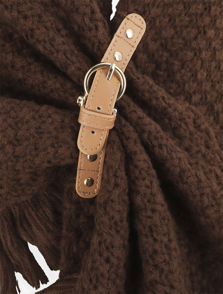 Châle uni en maille - Marron - 3