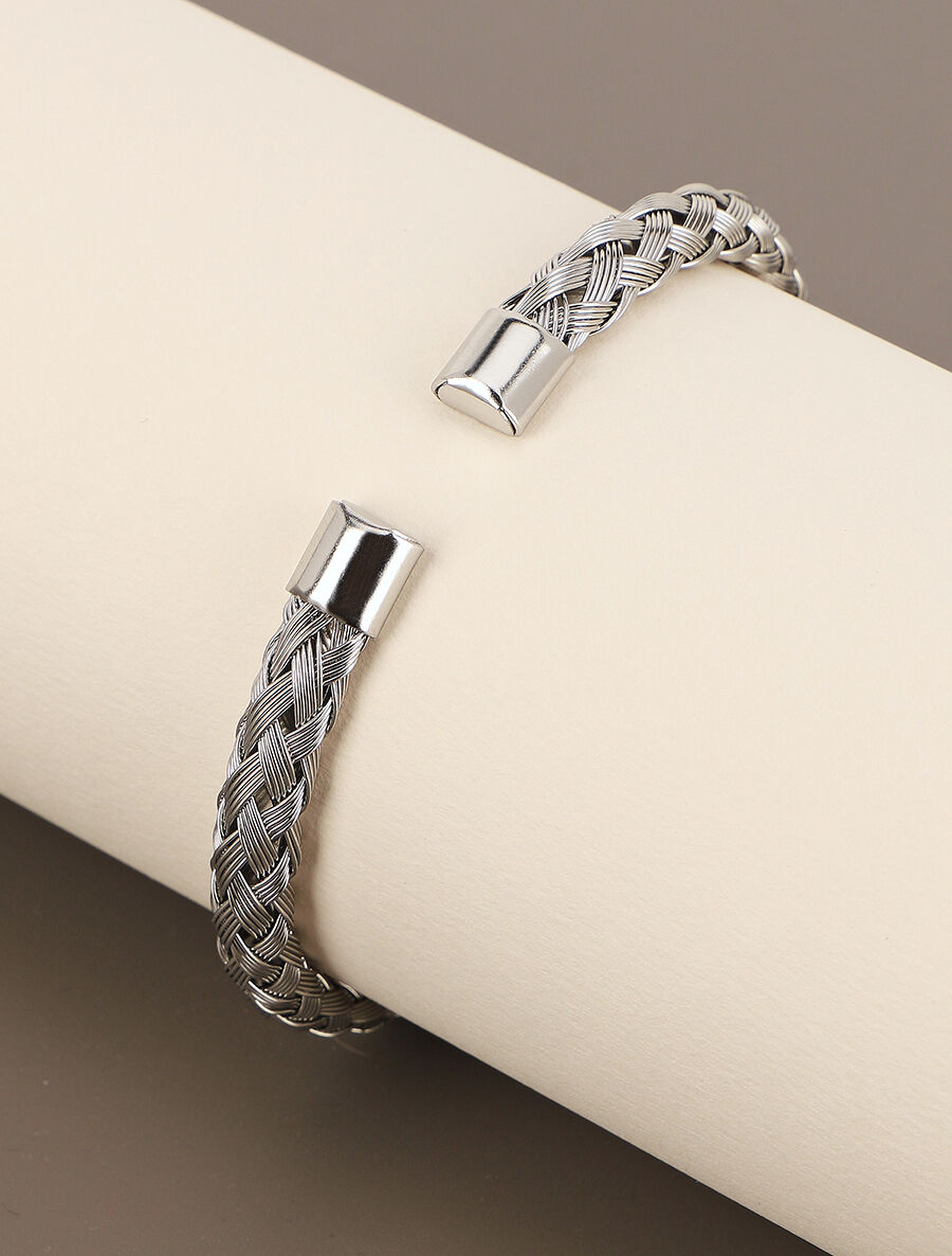 Jonc ouvert tressé - Argent - 4