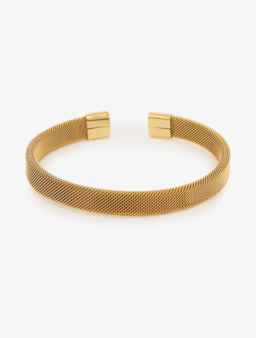 Jonc ouvert style maille polonaise - Or - 2