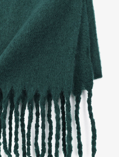 Echarpe longue et duveteuse à franges - Vert foncé - 3