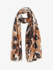 Foulard à bords éffilochés imprimé animal - Camel - 1