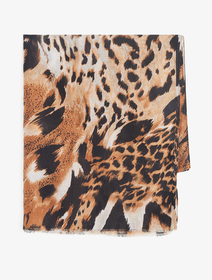 Foulard à bords éffilochés imprimé animal - Camel - 2
