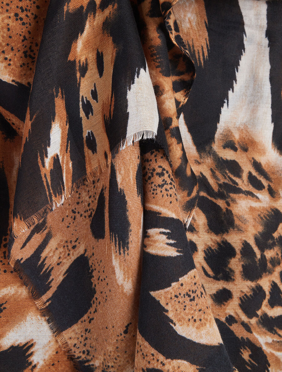 Foulard à bords éffilochés imprimé animal - Camel - 3