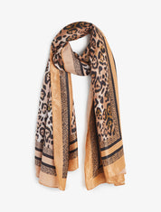 Foulard imprimé léopard et guépard - Camel - 1