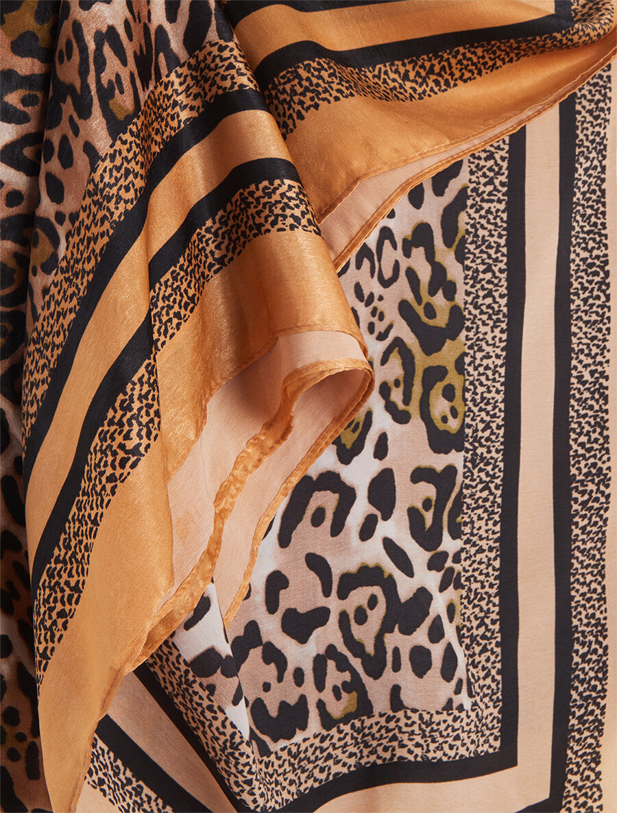 Foulard imprimé léopard et guépard - Camel - 3