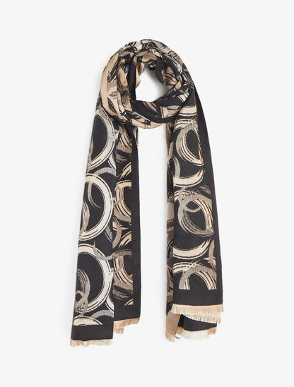Echarpe imprimé cercles abstrait - Noir - 4