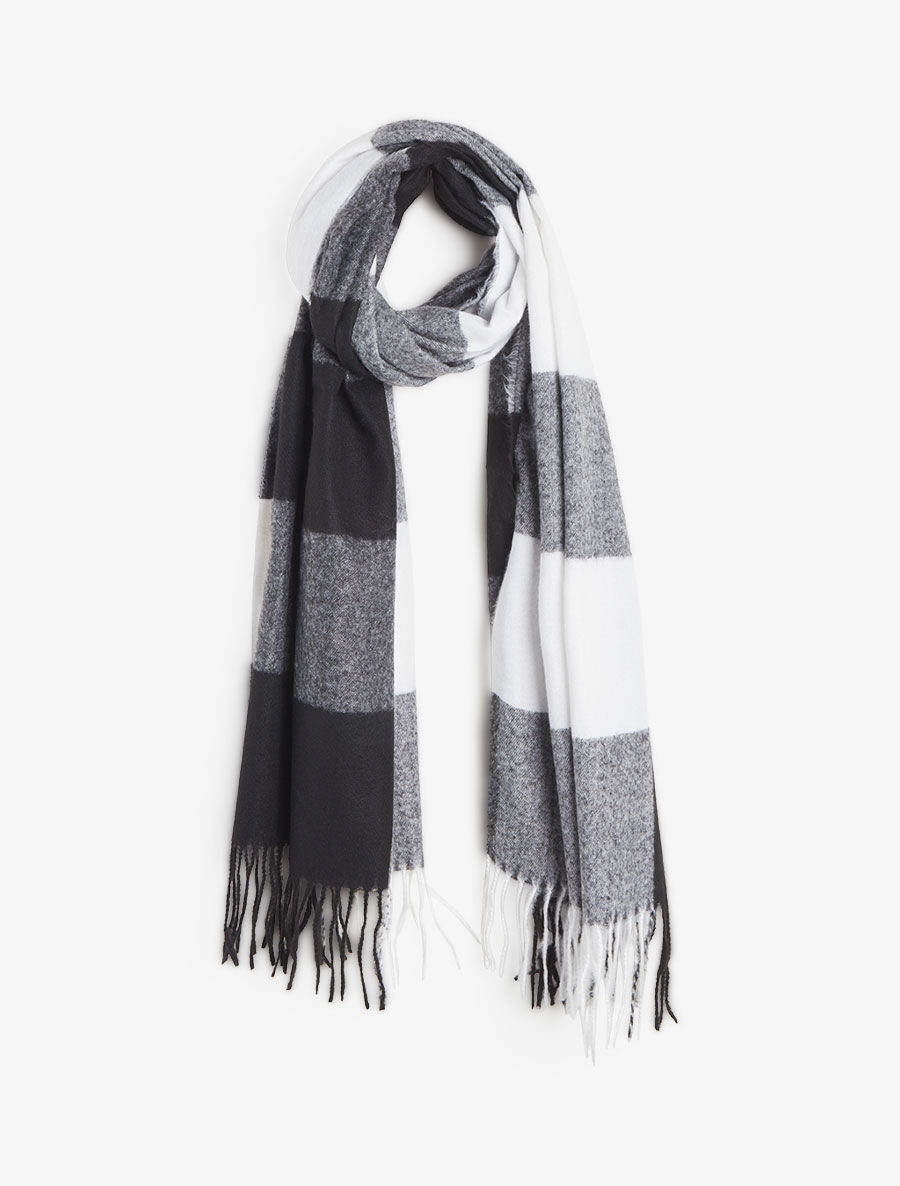 Echarpe à carreaux et bords à franges - Noir - 4