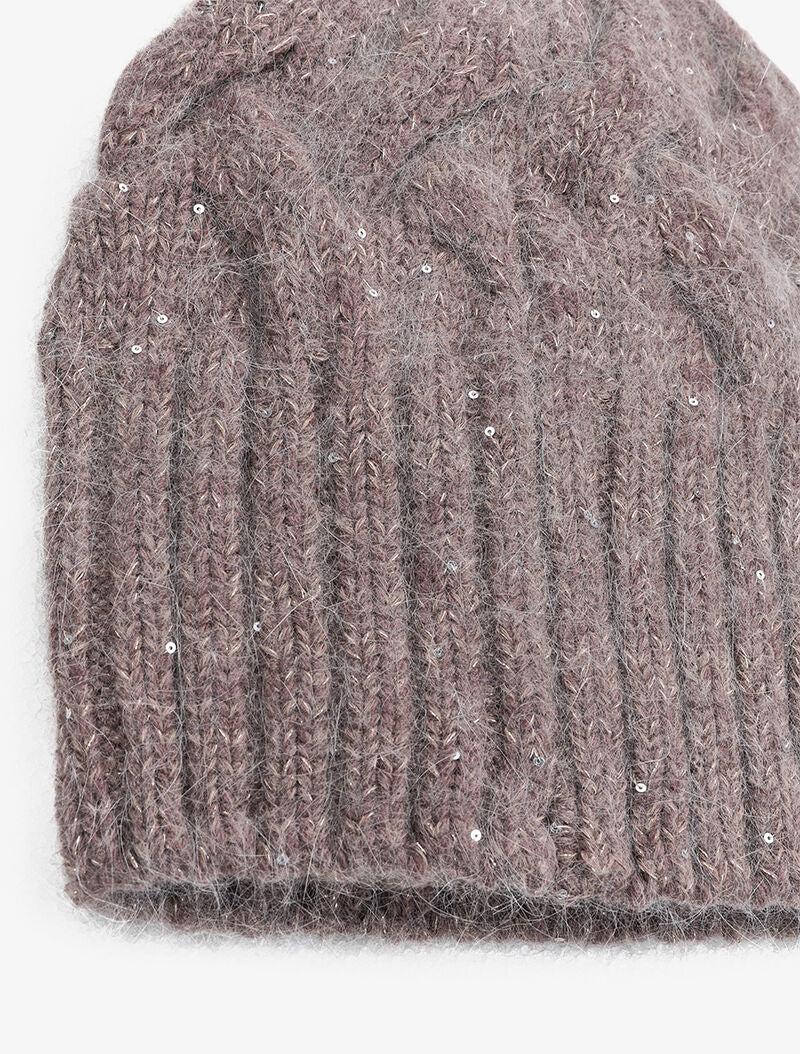 Bonnet en maille tressée à sequins - Taupe - 2