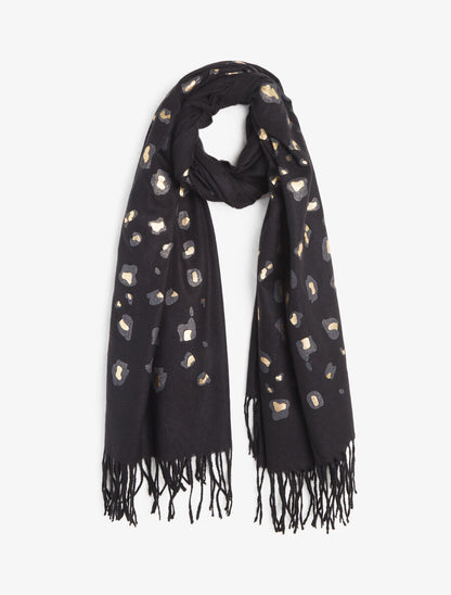 Foulard épais imprimé léopard irisé - Noir - 4