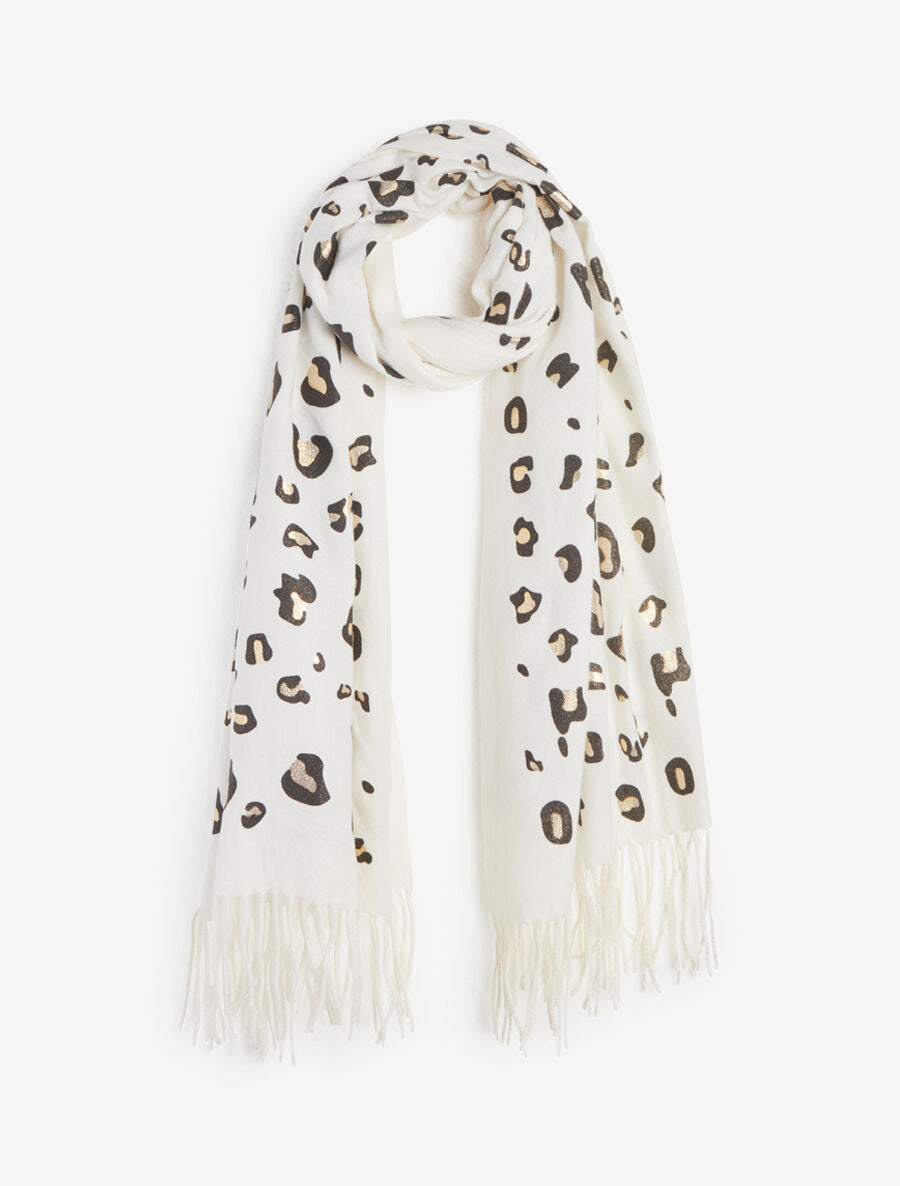Foulard épais imprimé léopard irisé - Écru - 1