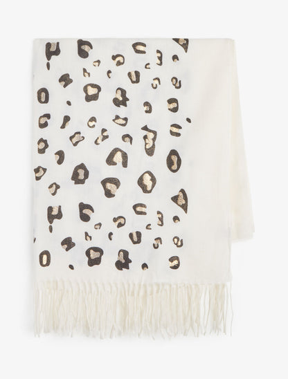 Foulard épais imprimé léopard irisé - Écru - 2