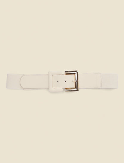 Ceinture élastiquée à boucle carrée - Beige - 2