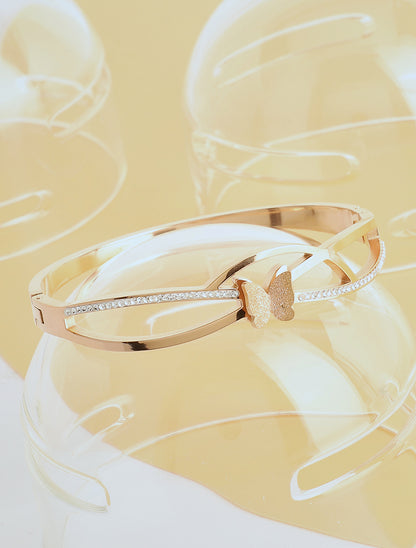 Jonc papillon et strass - Rose gold - 1