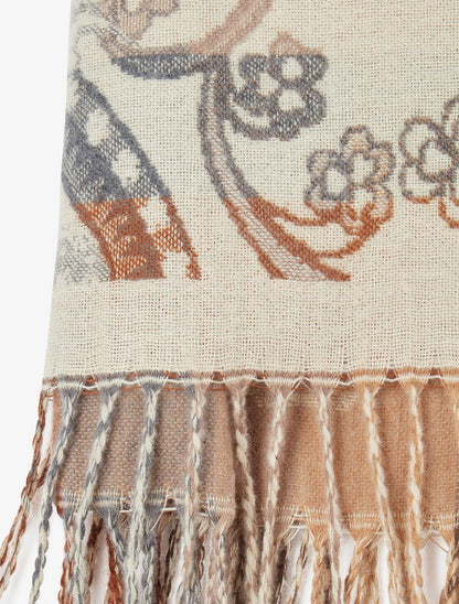 Echarpe à imprimé cachemire à bords frangés - Beige - 3
