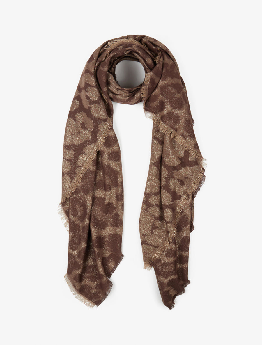 Foulard imprimé léopard irisé à bords effilochés - Marron - 1