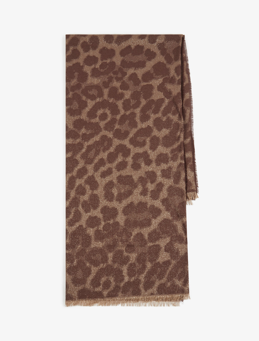 Foulard imprimé léopard irisé à bords effilochés - Marron - 2