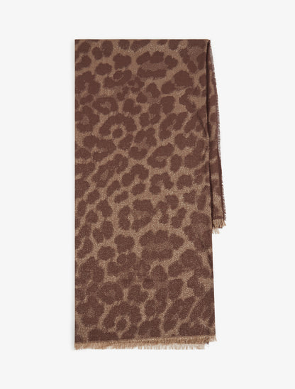 Foulard imprimé léopard irisé à bords effilochés - Marron - 2