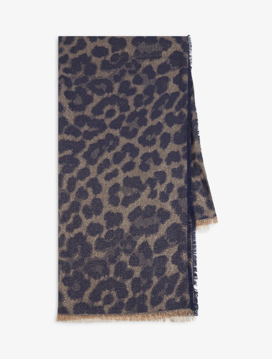 Foulard imprimé léopard irisé à bords effilochés - Marine - 2