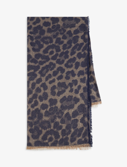 Foulard imprimé léopard irisé à bords effilochés - Marine - 2