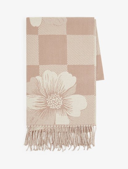 Echarpe à carreaux et fleurs - Taupe clair - 2